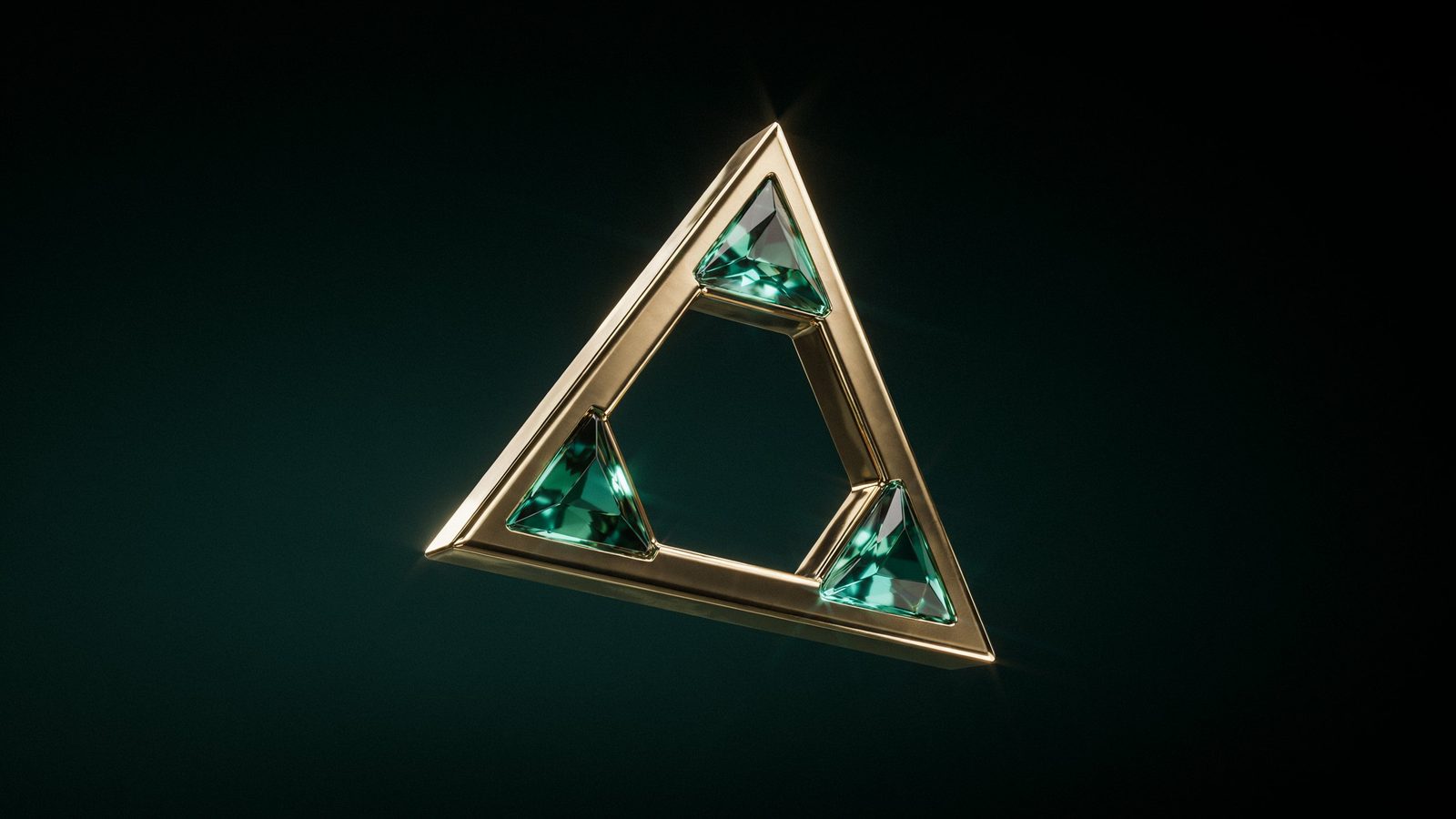 A gold triangle holding three teal glass gem triangles, one per engagement mode